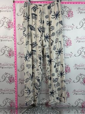 Cali1850 Wide Leg Beach Print Pants Comfy Flowy with a Cream with Black Print
